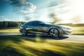 Car driving on country road with motion blur effect. Generative AI Royalty Free Stock Photo