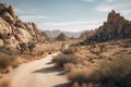 a car driving down a dirt road in the desert Royalty Free Stock Photo