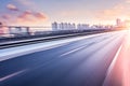 Car driving on freeway at sunset, motion blur