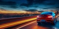 The car is driving on a high-speed highway. Abstract urban landscape with long exposure and blurred background. Royalty Free Stock Photo