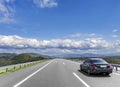 Car is driving on the high-speed highway.