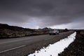 Car driving highway road in Iceland countryside in winter. Royalty Free Stock Photo