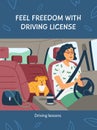 Car driving licence banner or poster template, flat vector illustration. Royalty Free Stock Photo