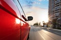 A car driving on a motorway at high speeds Royalty Free Stock Photo