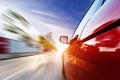 A car driving on a motorway at high speeds Royalty Free Stock Photo