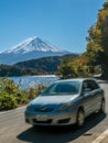 Car driving near Mt Fuji in Japan with motion blur Royalty Free Stock Photo