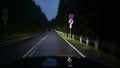 Car driving at night. Vehicle modern led headlamps