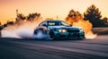 close-up of a sports car doing burnout on the street, car doing burnout, close-up of car Royalty Free Stock Photo