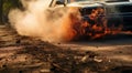 Close-up Of A Sports Car Doing Burnout On The Street, Car Doing Burnout, Close-up Of Car