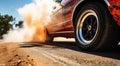 Close-up Of A Sports Car Doing Burnout On The Street, Car Doing Burnout, Close-up Of Car