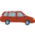 Car driving with roof under snow vector icon