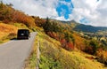 A car driving on a scenic highway in beautiful Shiga Kogen Highland National Park Royalty Free Stock Photo