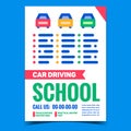 Car Driving School Creative Promo Banner Vector