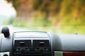 Car driving, view from inside on dashboard Royalty Free Stock Photo