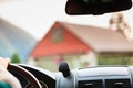 Car driving, view from inside on dashboard Royalty Free Stock Photo