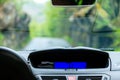Car driving, view from inside on dashboard Royalty Free Stock Photo