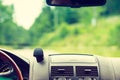 Car driving, view from inside on dashboard Royalty Free Stock Photo