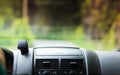 Car driving, view from inside on dashboard Royalty Free Stock Photo