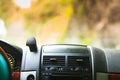 Car driving, view from inside on dashboard Royalty Free Stock Photo