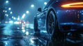Car Driving on Wet Road at Night Royalty Free Stock Photo