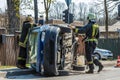 The driver of the car passed the intersection to the red signal of the traffic light, where he collided with another car, the car Royalty Free Stock Photo