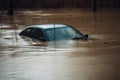 Car drowning in flood disaster. Generate ai