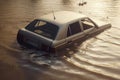 Car drowning in flood. Generate ai