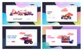 Car Dump Landing Page Template Set. Industrial Crane Grabbing Old Car for Recycling, Utilization Auto for Scrap Metal Royalty Free Stock Photo