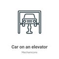 Car on an elevator outline vector icon. Thin line black car on an elevator icon, flat vector simple element illustration from Royalty Free Stock Photo