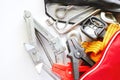 Car emergency kit on white background