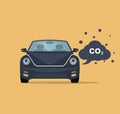 Car emits carbon dioxide. Flat style