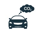 Car Emits CO2 Gas. Pollution of Carbon Dioxide from Traffic. CO2 Cloud Gas Icon. Traffic Pollution from Vehicle Icon Royalty Free Stock Photo
