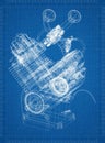 Car Engine blueprint Royalty Free Stock Photo