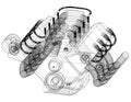Car Engine Concept Architect Blueprint - isolated Royalty Free Stock Photo