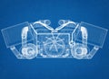 Car Engine Concept - Architect Blueprint Royalty Free Stock Photo