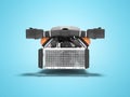 Car engine on eight cylinders red with air filters and radiator 3d render on blue background with shadow