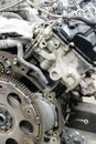 Car engine with flywheel plate Royalty Free Stock Photo