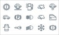 car engine line icons. linear set. quality vector line set such as handbrake, low, car, winter, car key, boot, windshield, rain