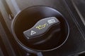 Car Engine oil cap with warning label in Automobile Engine Royalty Free Stock Photo