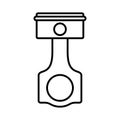 Car engine piston. Thick line art icon of pump detail. Black simple illustration of motor part. Contour isolated vector image on