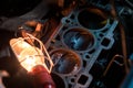 Car engine repair cleaning and replacing cylinder head