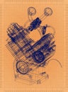 Car Engine - Retro Blueprint