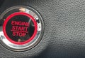 car engine start stop button on dark leather background. copy space Royalty Free Stock Photo