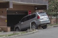 The car enters the underground parking