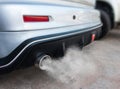 Car exhaust pipe comes out strongly of smoke