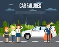 Car failures concept with people
