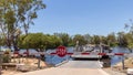 Car ferry crossing the flooded Murray River at Morgan in South Australia on a sunny day Royalty Free Stock Photo