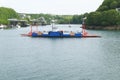 Fowey Quay in Cornwall. England. The car ferry crossing to Bodinnick