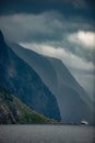 Car ferry in the distance Lysefjord as seen from lysebotn Norway Landscape Royalty Free Stock Photo