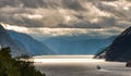 Car ferry in the distance Lysefjord as seen from lysebotn Norway Landscape Royalty Free Stock Photo